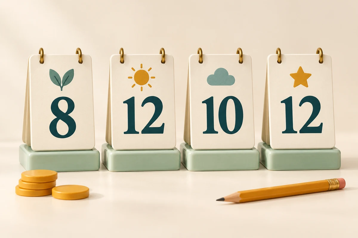 Four ivory team score panels show 8, 12, 10 and 12 beside amber reward tokens